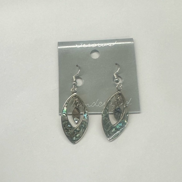 Vintage Taxco Mexican Alpaca Abalone Double Teardrop Earrings - Picture 6 of 6
